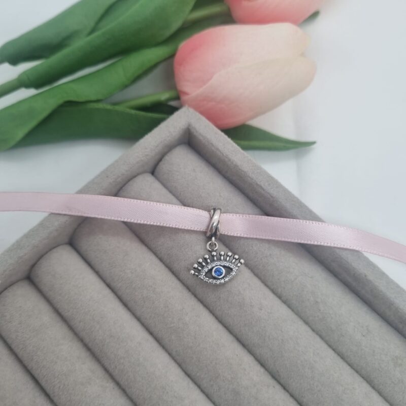 Charm pandora, ojito ovalado azul, plata