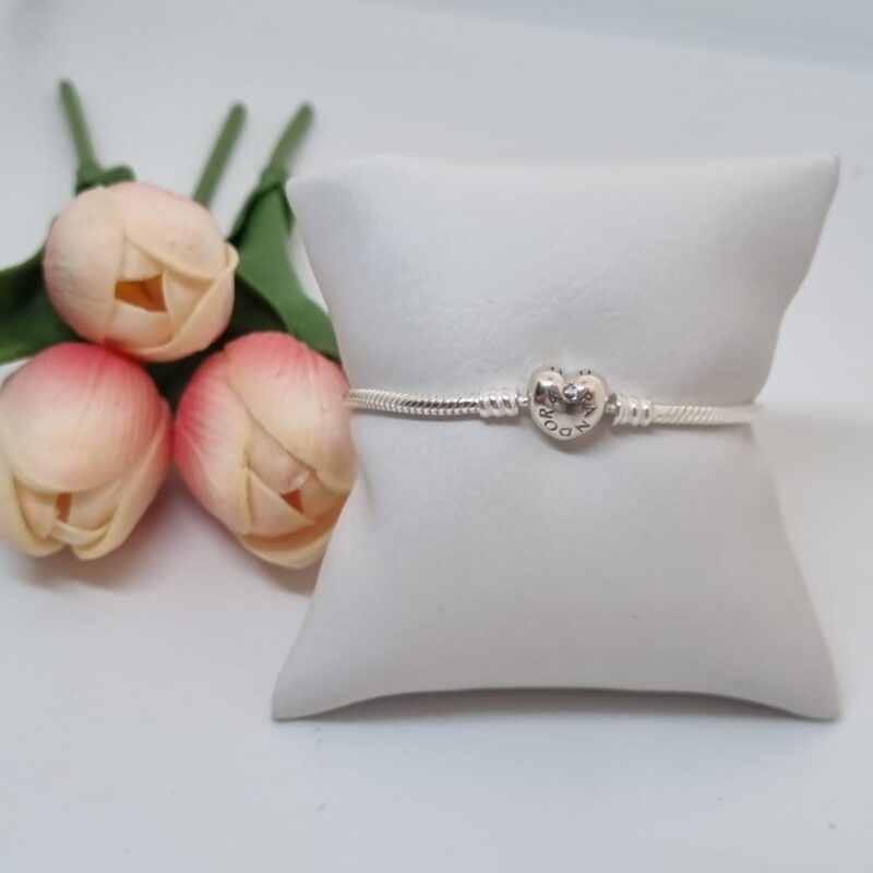 Pulsera imitación Pandora broche corazón con circonia, talla 17cms