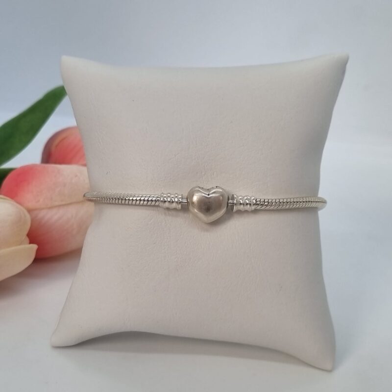 Pulsera diseño Pandora, broche corazón liso, T18, plata