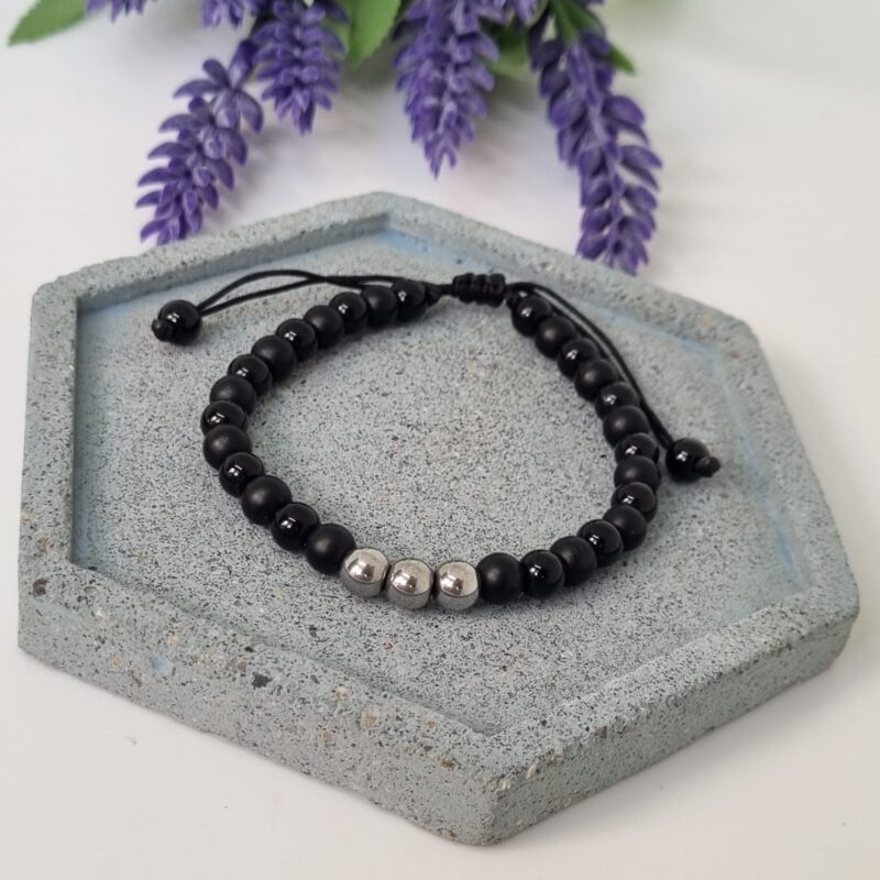 Pulsera ajustable piedra natural negra y gris centro - Image 2