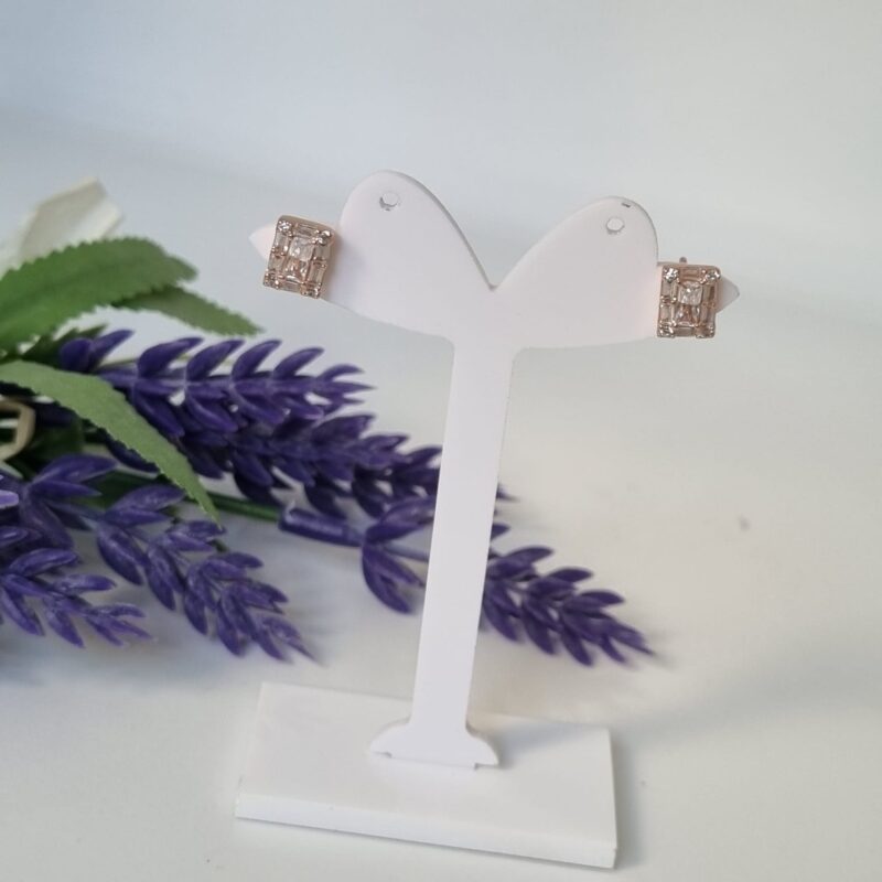 Aretes de pin, rectángulo de circonia, Pandora Premium, plata Rose Gold - Image 2