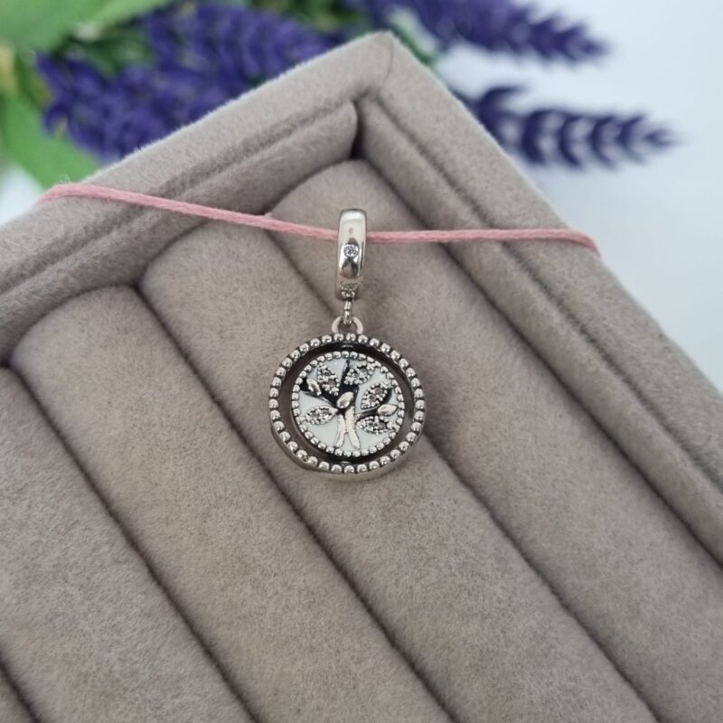 Charm árbol de la vida redondo que gira, plata