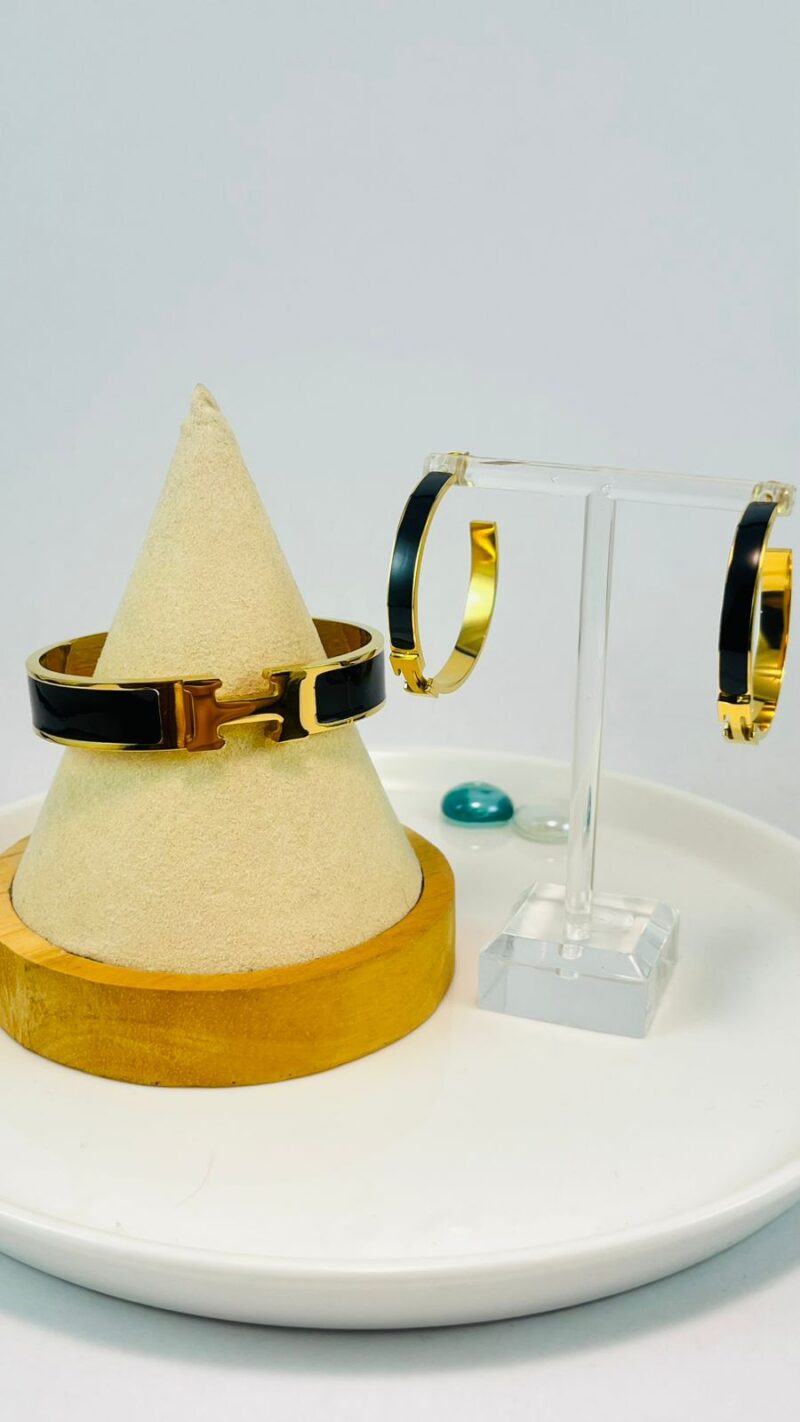 Set Argollas y Brazalete negro Réplica H_ermes