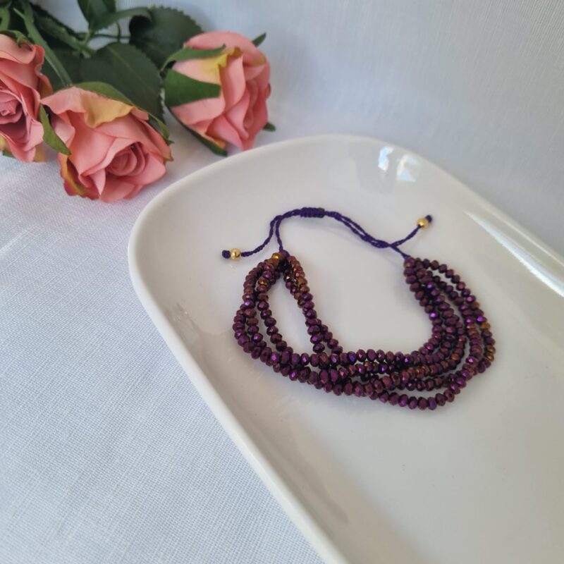 Pulsera ajustable, 5 hilos, cristales uva tornasol - Image 2