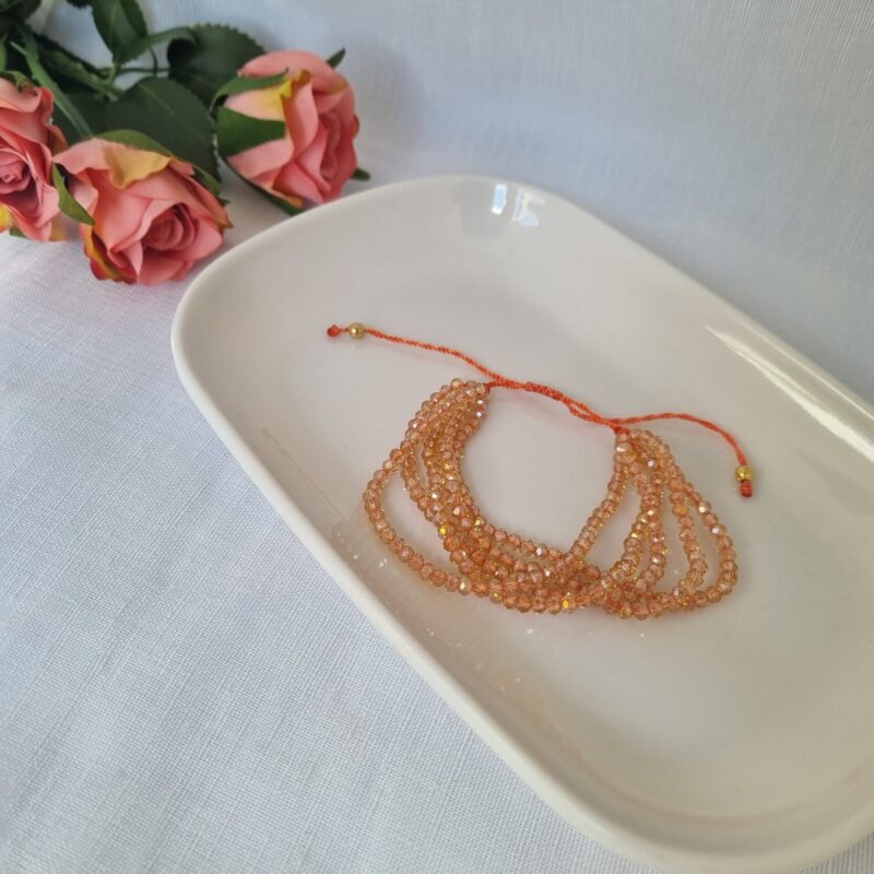 Pulsera ajustable, 5 hilos,cristales peach transparentes - Image 2