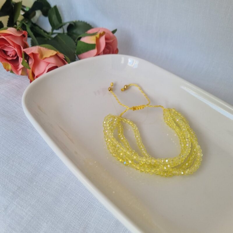 Pulsera ajustable, 5 hilos,cristales amarillo claro transparente - Image 2